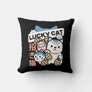 Glückskatze-Kunst – Maneki Neko mit Goldmünze Kissen
