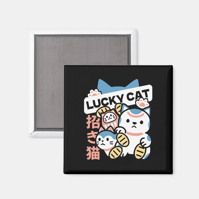 Glückskatze-Kunst – Maneki Neko mit Goldmünze Magnet (Vorderseite/Rückseite)