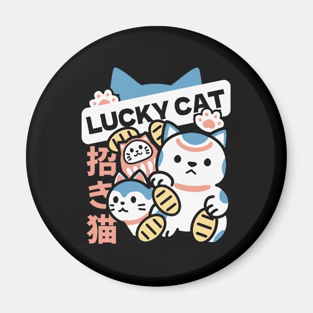 Glückskatze-Kunst – Maneki Neko mit Goldmünze Magnet (Vorne)