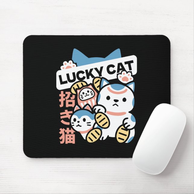 Glückskatze-Kunst – Maneki Neko mit Goldmünze Mousepad (Mit Mouse)
