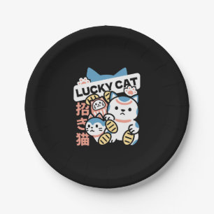 Glückskatze-Kunst – Maneki Neko mit Goldmünze Pappteller