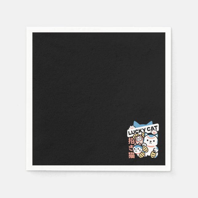 Glückskatze-Kunst – Maneki Neko mit Goldmünze Serviette (Vorderseite)
