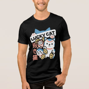 Glückskatze-Kunst – Maneki Neko mit Goldmünze Tri-Blend Shirt