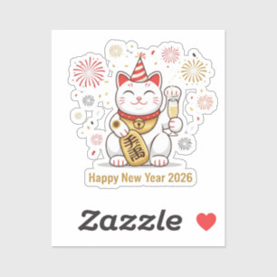 Glückskatze Maneki Neko 'Frohes Neues Jahr 2026' Aufkleber