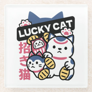 Glückskatze Maneki Neko – Japanische Glückskatze Glasuntersetzer