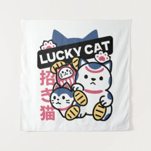 Glückskatze Maneki Neko – Japanische Glückskatze  Wandteppich