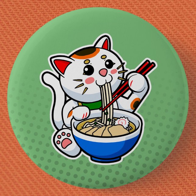 Glückskatze Ramen Button (Lucky Cat Ramen Can Badge- Detail View)