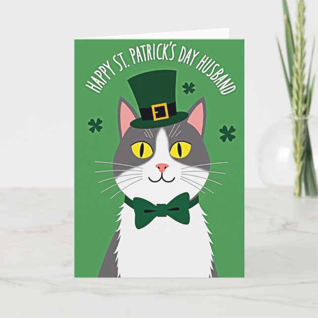 Glückskatze St. Patricks Tag Ehemann Karte (Vorderseite)