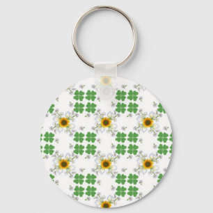 Glücksklee Clover mit Sonnenblume und Calla Lilie Schlüsselanhänger