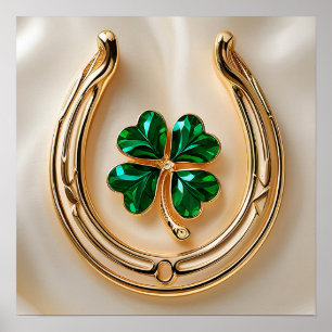 Glücksklee mit Goldhufeisen Poster