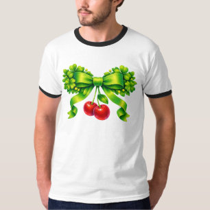 Glücksklee-Schleife mit Kirschen im grünen Design T-Shirt
