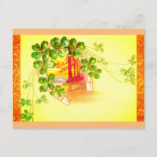 Glücksklee und Hufeisen Vintage-Kunst Postkarte