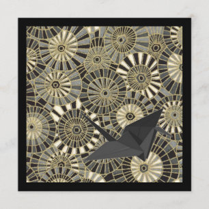 Glückskrane mit japanischem Fanmuster Einladung