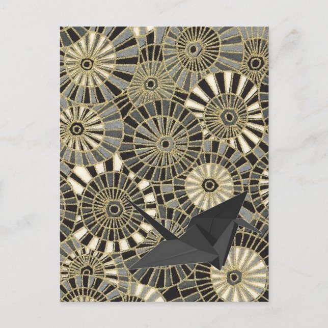 Glückskrane mit japanischem Fanmuster Postkarte (Vorderseite)