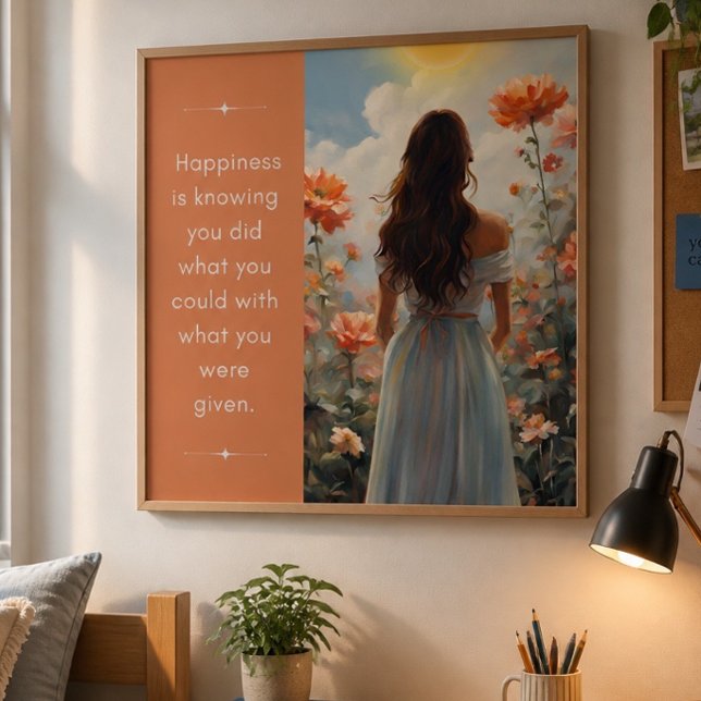 Glücksmädchen mit Blumen Inspirationsposter Poster (Von Creator hochgeladen)
