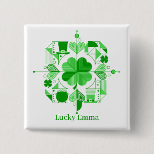 Glücksname personalisiertes Kleeblatt-Design Button