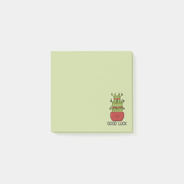 Glückspflanze Bambus mit Gruß Post-it Klebezettel (Vorderseite)