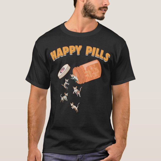 Glückspillen Devon Rex Katze Kätzchen Feline Humor T-Shirt (Vorderseite)