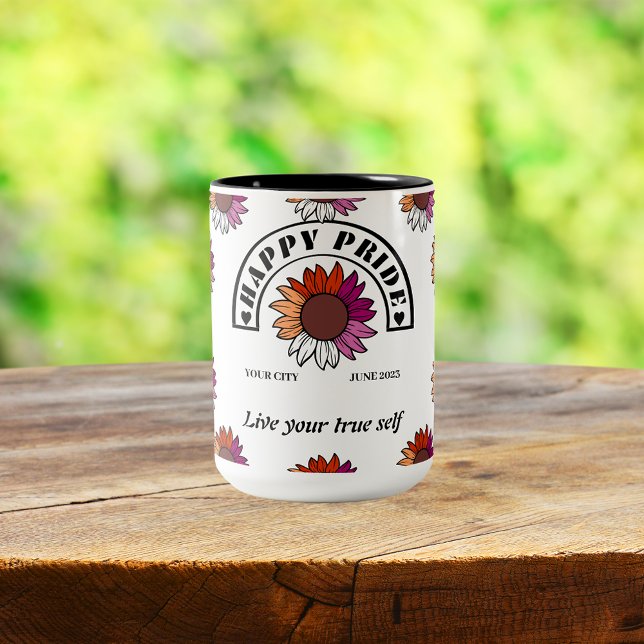 Glückspilz für LGBTQ: Sonnenblume in lesbischer Fl Zweifarbige Tasse (Von Creator hochgeladen)