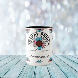 Glückspilz für LGBTQ: Sonnenblume in Transgender-F Zweifarbige Tasse