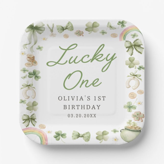Glückspilz Shamrock 1. Geburtstag Papier Teller (Vorderseite)
