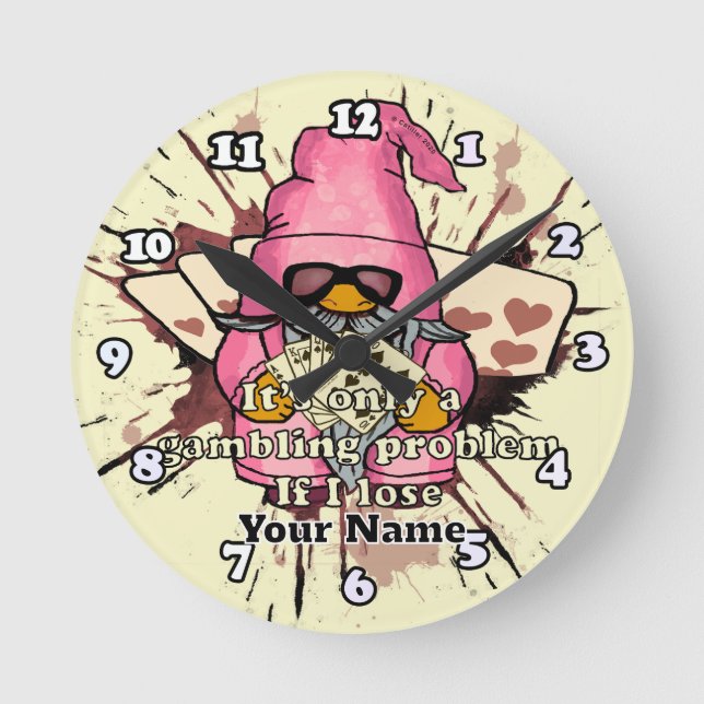 Glücksspielproblem-Gnom Runde Wanduhr (Vorderseite)
