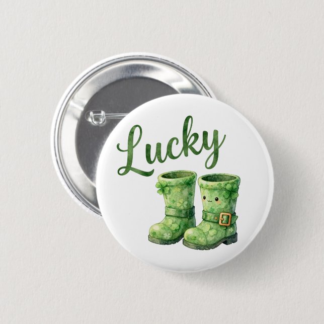 Glücksstiefel des Kobolds Wasserfarben St. Patrick Button (Vorne & Hinten)