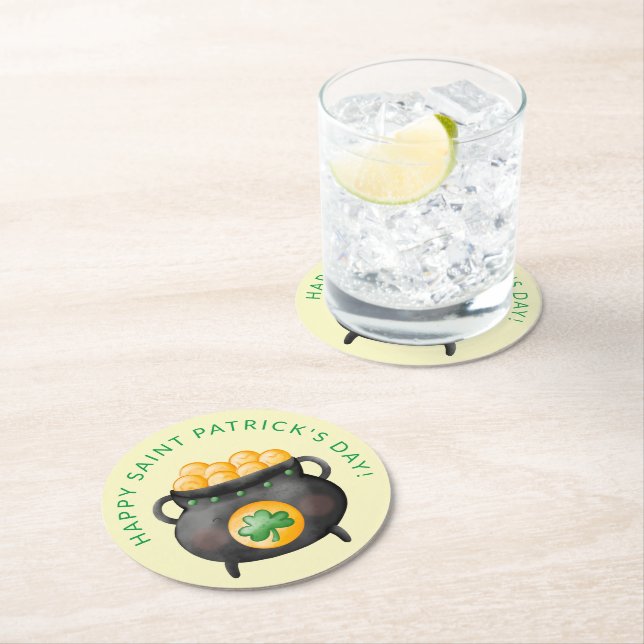 Glückstopf Frohen St. Patrick's Day Runder Pappuntersetzer (Vor Ort)