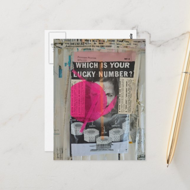 Glückszahl Mixed Media Collage Postkarte (Vorderseite/Rückseite Beispiel)