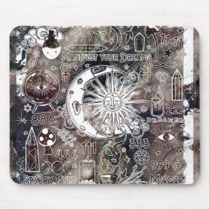 Glückszahlen-Manifestations-Magie-Galaxie-Grunge Mousepad