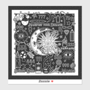 Glückszahlen-Manifestationsmagie Schwarz & Weiß Aufkleber