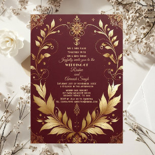 Glückverheißendes Gold Verziertes Marineblau Blatt Einladung