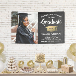 Glückwunsch 1 Foto Chalkboard Black Gold Abschluss Banner