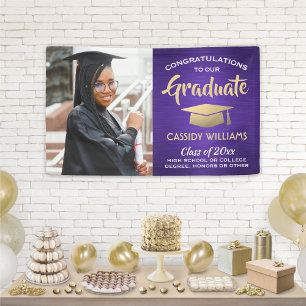 Glückwunsch 1 Foto Lila Gold und Weißer Abschluss Banner