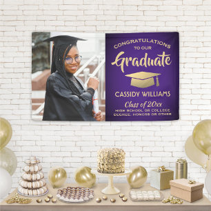 Glückwunsch 1 Foto Lila und Gold Moderner Abschlus Banner