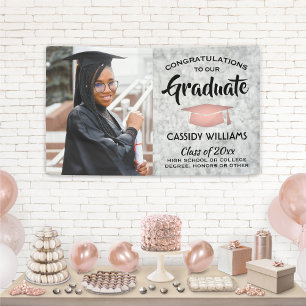 Glückwunsch 1 Foto Marmor Rosa Rose Gold Abschluss Banner