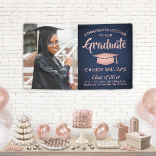 Glückwunsch 1 Foto Navy & Pink Rose Gold Abschluss Banner