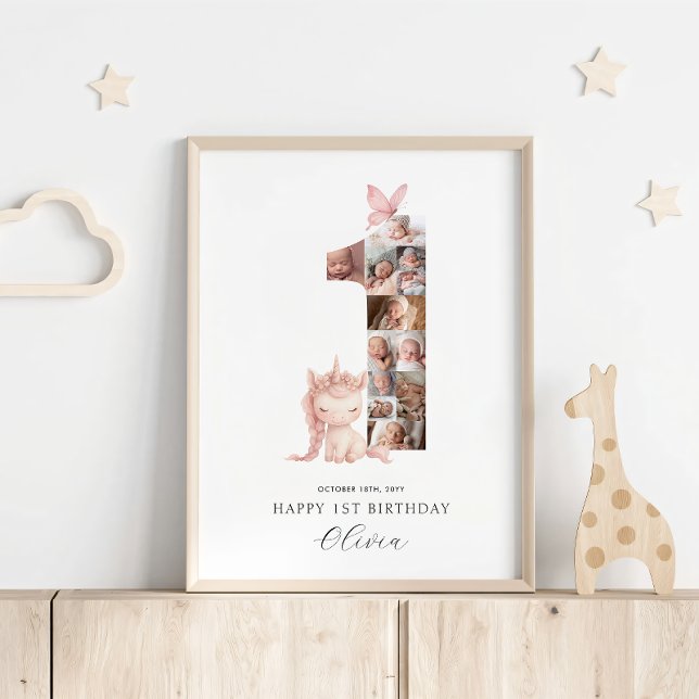 Glückwunsch 1. Geburtstag Einhorn Foto Collage Poster (Von Creator hochgeladen)