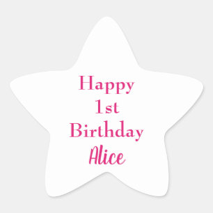 Glückwunsch 1. Geburtstag Pink White Individuelle  Stern-Aufkleber