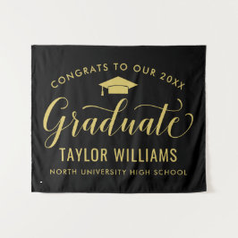 Glückwunsch 2023 Graduate Black Gold Abschluss Wandteppich