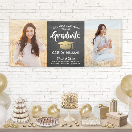 Glückwunsch 2 Foto Chalkboard Black Gold Abschluss Banner