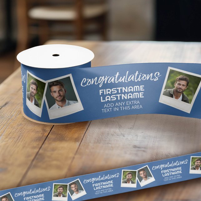 Glückwunsch 2 Foto Collage - Kann Farbe bearbeiten Satinband (Custom Graduation Ribbon)