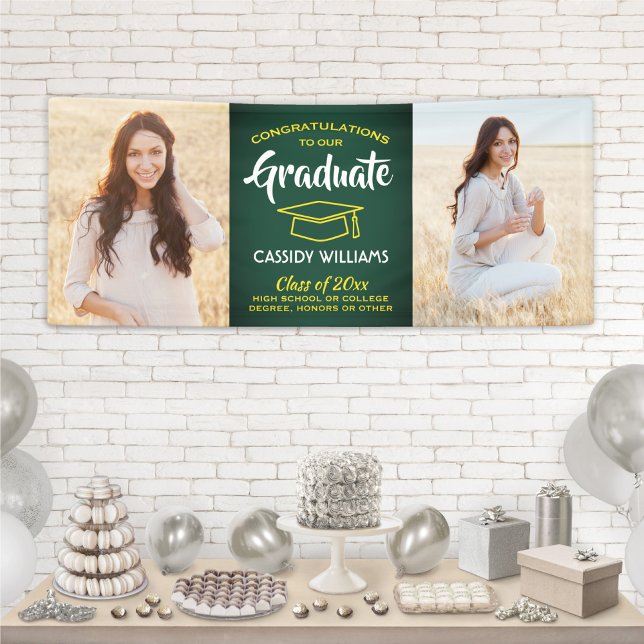 Glückwunsch 2 Foto Grün Gelber Abschluss Banner (Von Creator hochgeladen)