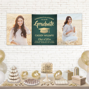 Glückwunsch 2 Foto Grün und Gold Moderner Abschlus Banner