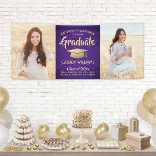 Glückwunsch 2 Foto Lila & Gold Moderner Abschluss Banner
