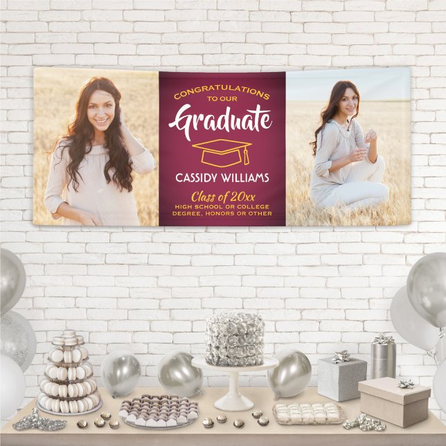 Glückwunsch 2 Foto Maroon Red Gold Yellow Abschlus Banner (Von Creator hochgeladen)