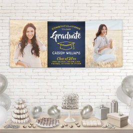 Glückwunsch 2 Foto Navy Blue Gold Yellow Abschluss Banner