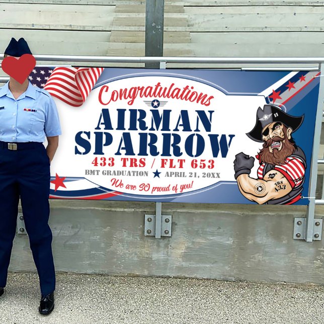 Glückwunsch 433 Raiders Air Force Abschluss Banner (Air Force, Graduation Vinyl Banner, 433 TRS Raiders mascot, BMT Basic Training, Airman Graduation)