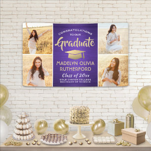 Glückwunsch 4 Foto Lila Gold und Weißer Abschluss Banner
