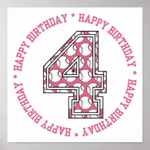Glückwunsch 4. Geburtstag Baseball Nummer Poster
